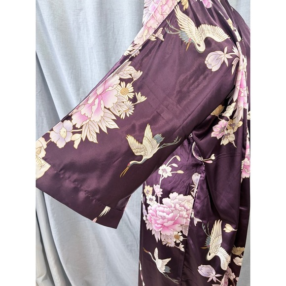 NWT Kim + Ono Plum Kimono Robe Floral Crane Print Long Sleeve S Asian Inspired - Picture 7 of 13